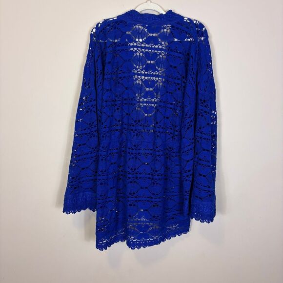 Free People Blue Eyelet Lace Bell Sleeve One Size Kimono Dark Rinse - Picture 2 of 9
